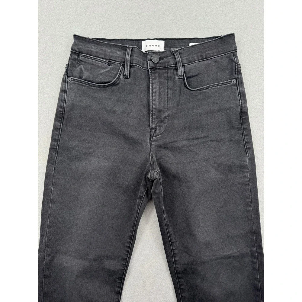 FRAME Le High Straight Slim Fit Jeans Womens 29 Black Raw Hem Kerry LHSTRA208 - Picture 9 of 12